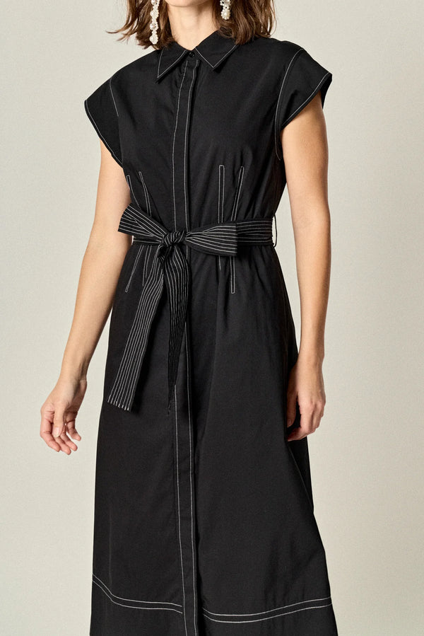 Contrast Stitch Shirt Midi Dress