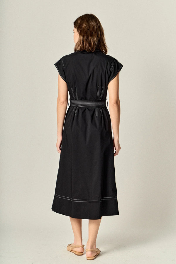 Contrast Stitch Shirt Midi Dress