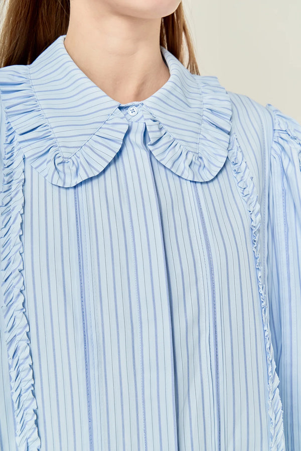 Pintuck and Ruffle Detail Shirt Dress