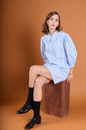 Pintuck and Ruffle Detail Shirt Dress