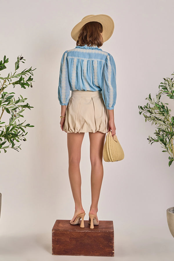 Embroidered Ruffle Collar Blouse