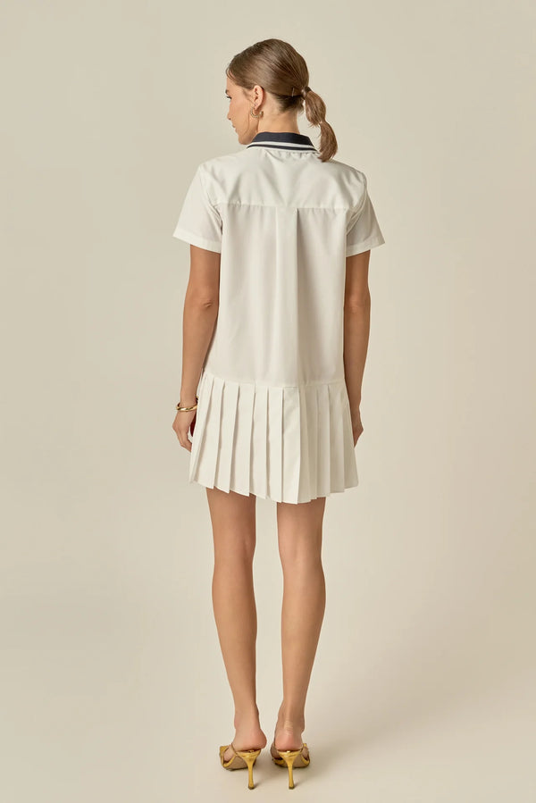 Crochet Collar Pleated Mini Dress