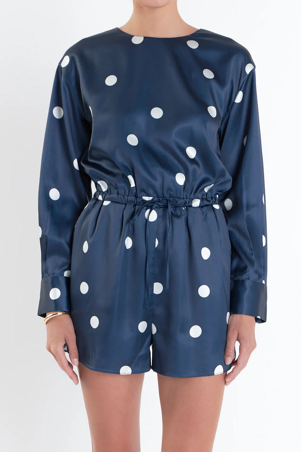 Dot Printed Satin Romper