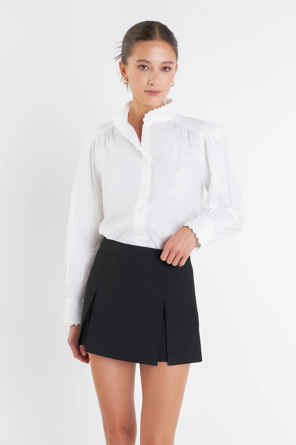 Scallop Trimmed Shirit Blouse