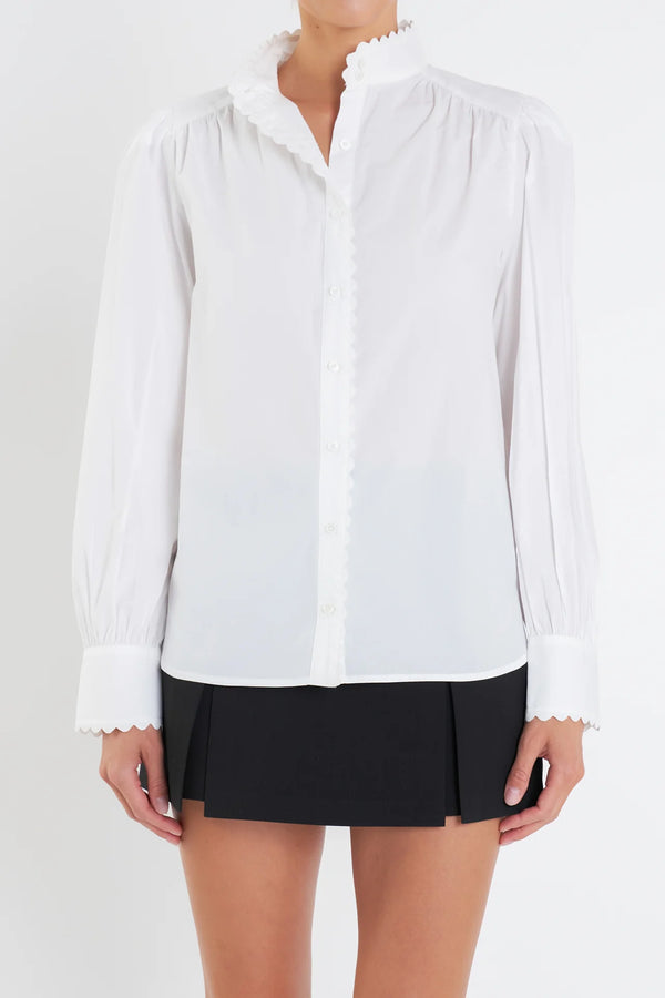 Scallop Trimmed Shirit Blouse