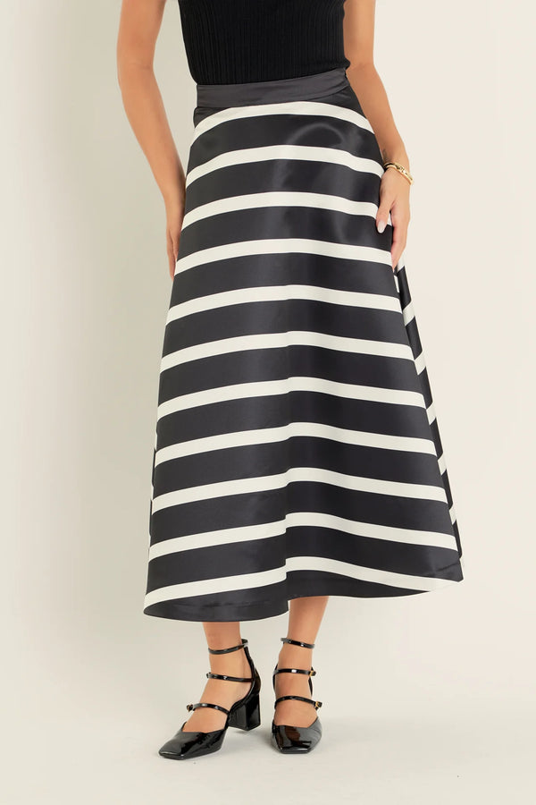 Stripe Full Midi Skirt