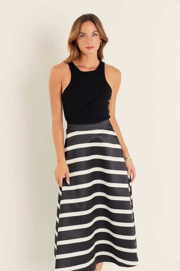 Stripe Full Midi Skirt