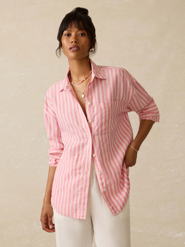 Faherty | Laguna Linen Relaxed Shirt | Women's | Size: S | Color: Pink Lucy Stripe Faherty | Laguna Linen Relaxed Shirt | Women's | Size: S | Color: Pink Lucy Stripe