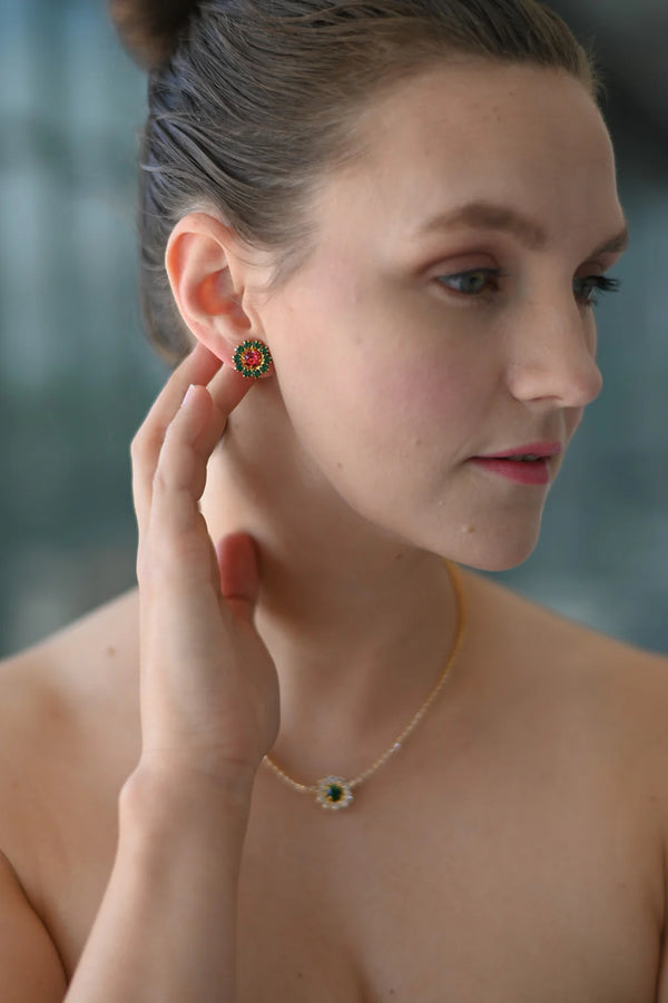 Tiny Georgian Stud in Indian Pink and Emerald