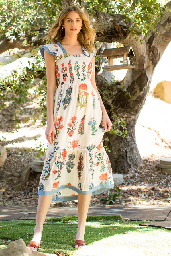 Smocked Flower Print Dress