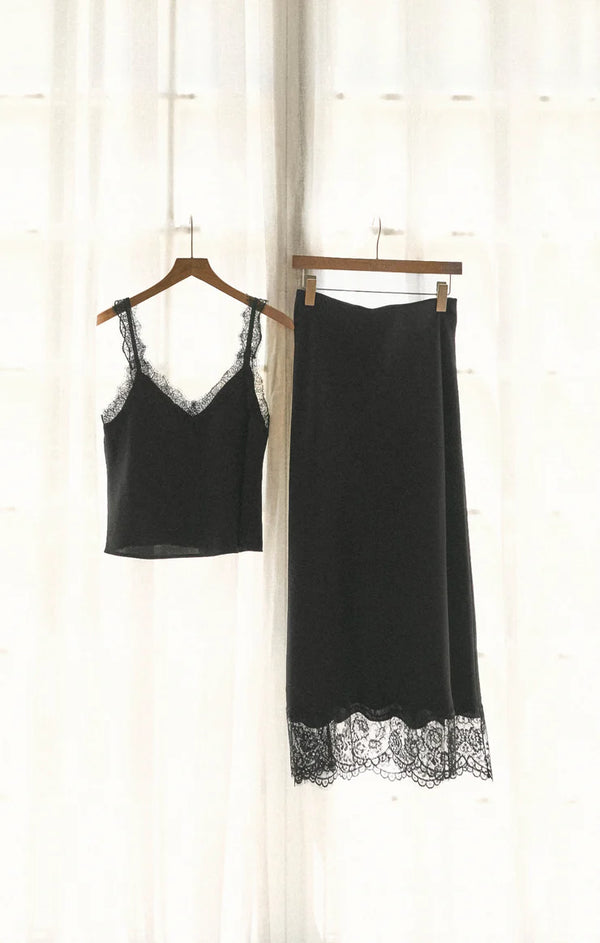 Cinder Lace Satin Midi Skirt