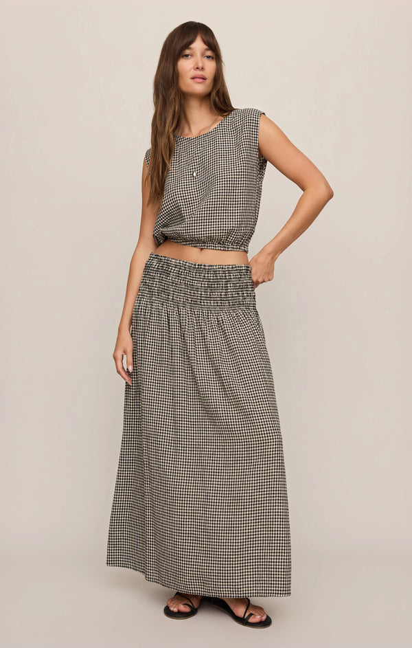 Merit Cropped Gingham Linen Top