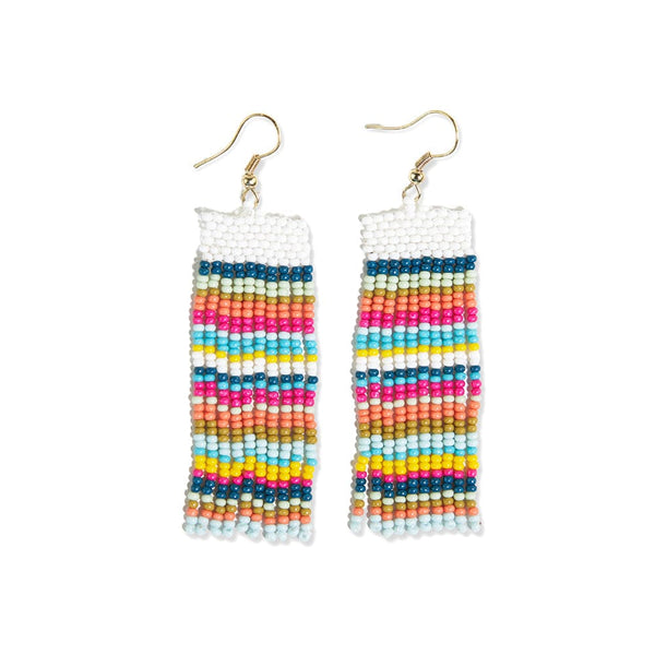 Adaline Horizontal Stripes Beaded Fringe Earrings