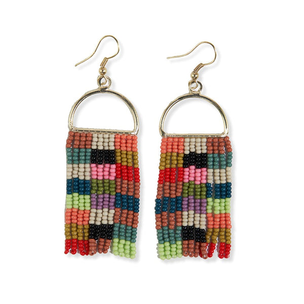 Allison Checkered Beaded Fringe Earrings