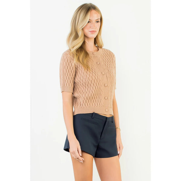 Short Sleeve Button Knit Top