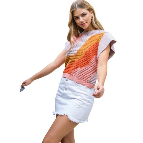 Knitted Flutter Sleeve Top