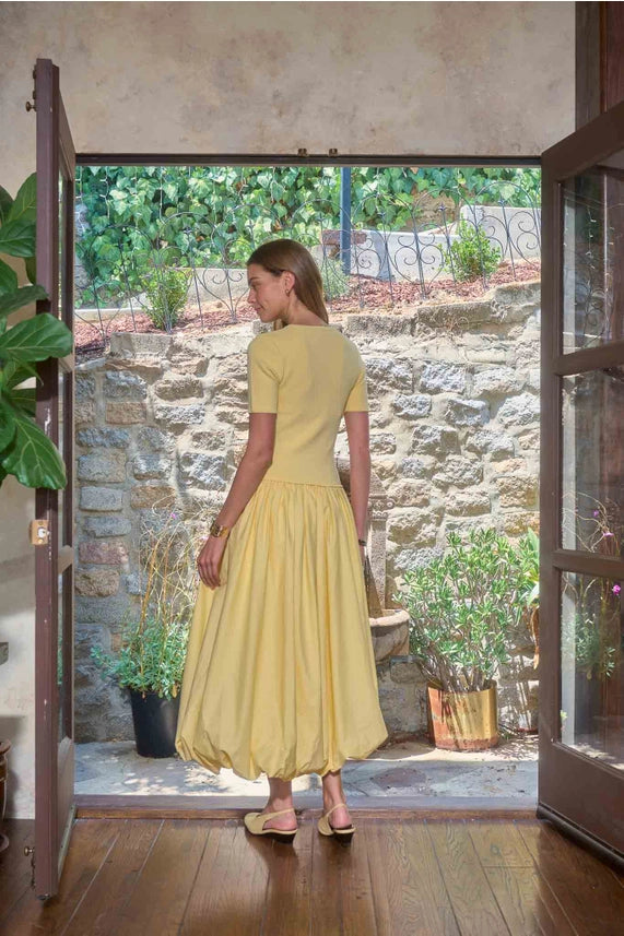 Short Sleeve Crewneck Bubble Skirt Midi Dress