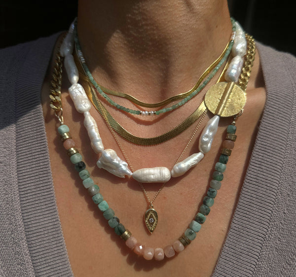 Biwa Pearl & Brass Medallion