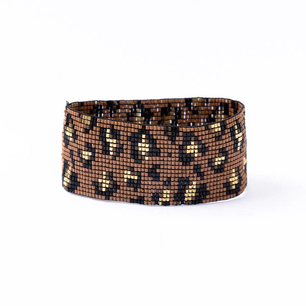 Brooklyn Cheetah Print Beaded Stretch Bracelet Mocha