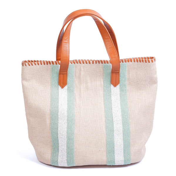 Beaded Double Stripe Jute Tots Bag