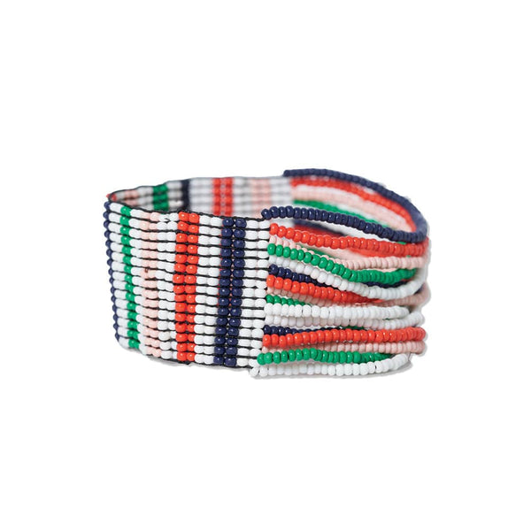 Charlie Vertical Uniform Stripes Half Woven Beaded Stretch Bracelet