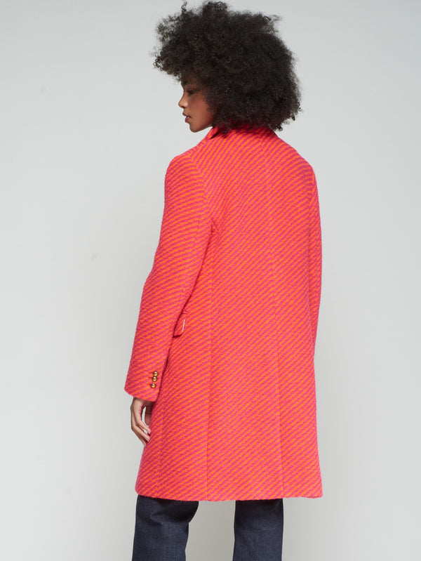 Diagonal Striped Wool Coat