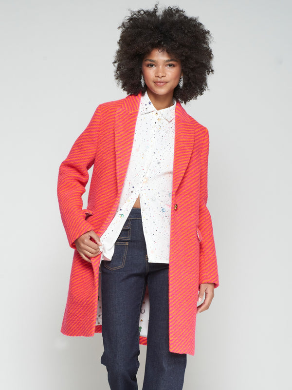 Diagonal Striped Wool Coat