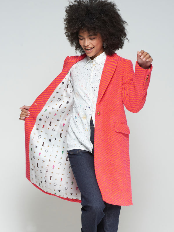 Diagonal Striped Wool Coat