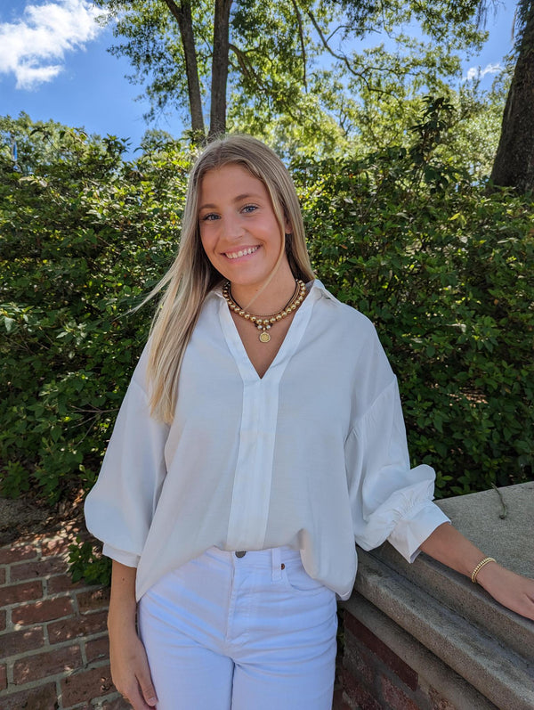 V-neckline Drop Shoulder Blouse