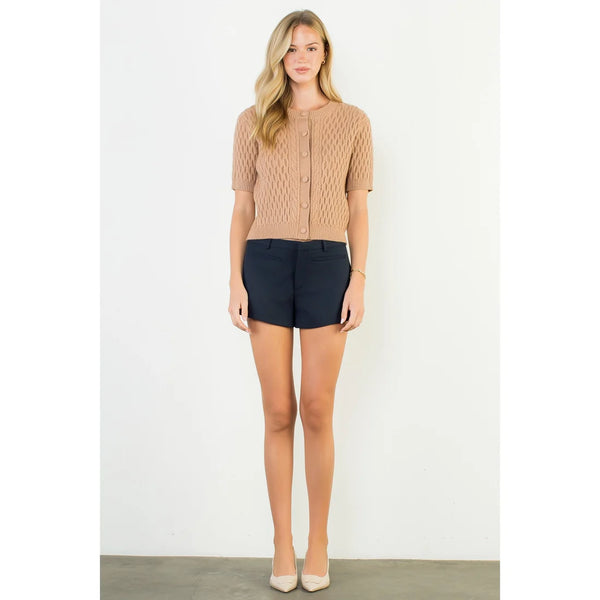 Short Sleeve Button Knit Top