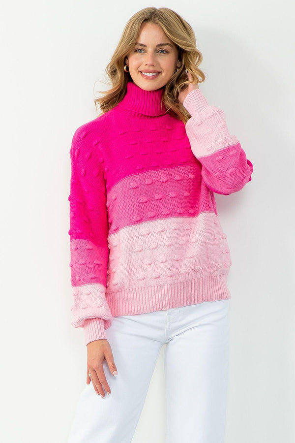 Colorblocked Turtleneck Knit Sweater