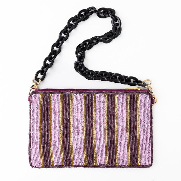 Elenor Embroidered Tiger Purple Beaded Bag