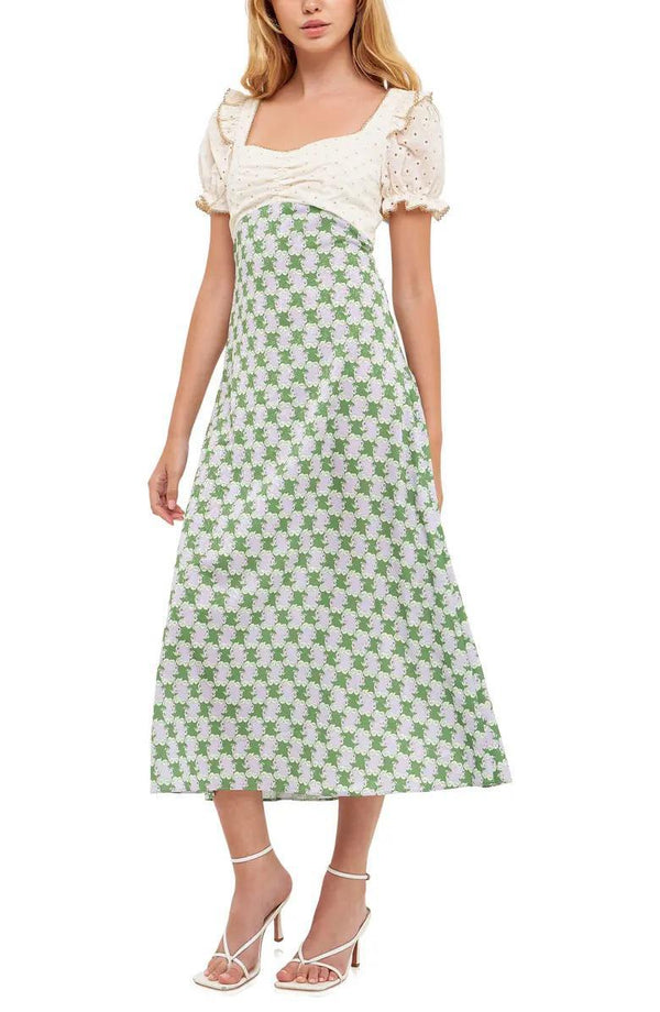 Print Skirt Puff Sleeve Dress