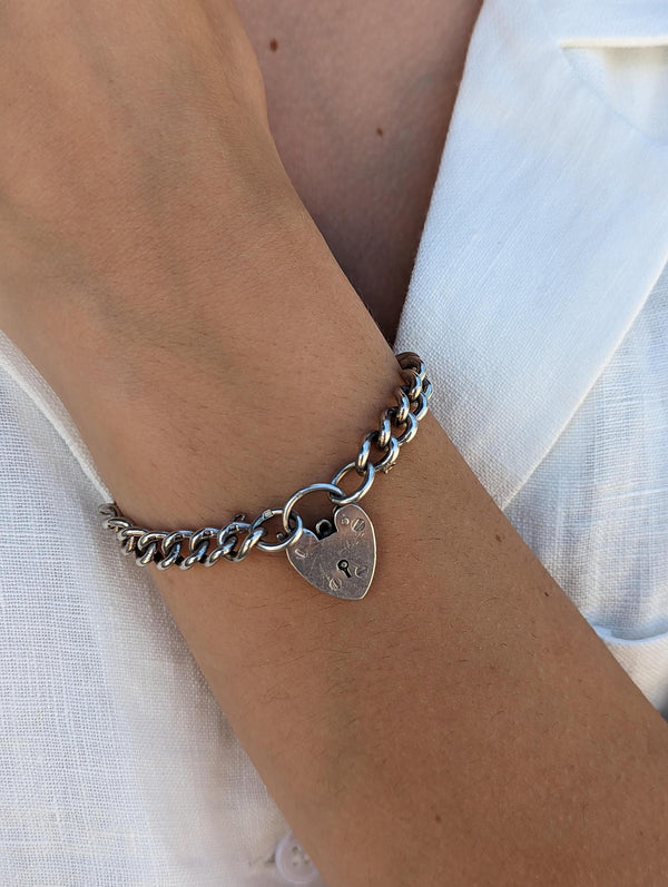 Vintage Silver Heart Lock Bracelet