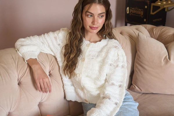 Wavy Detail Scallop Hem Sheer Knit Cardigan
