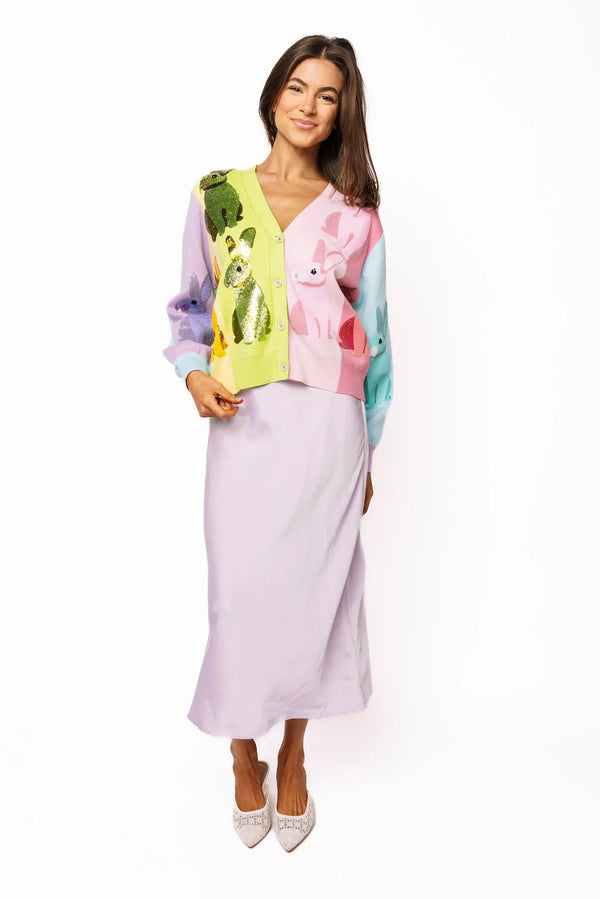 Rainbow Colorblock Easter Bunny Button Up Cardigan