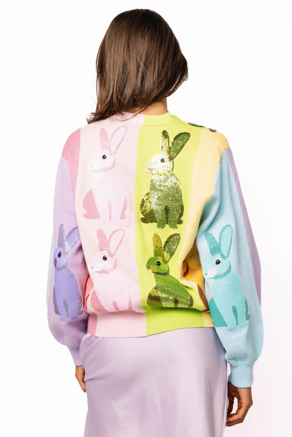 Rainbow Colorblock Easter Bunny Button Up Cardigan