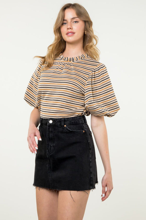 Puff Sleeve Striped Top