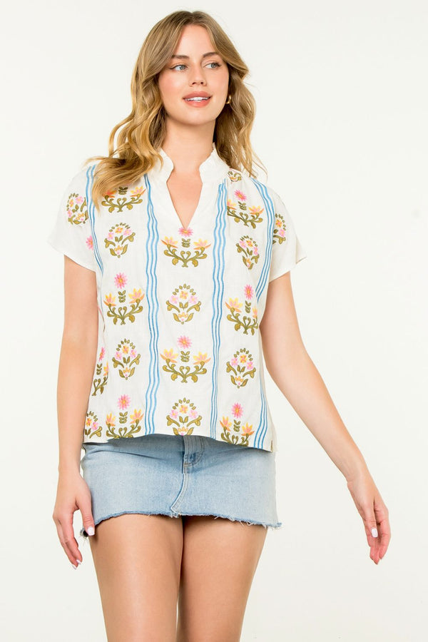 Flower Embroidered Top
