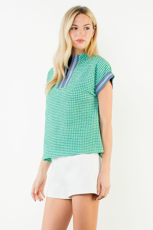 Short Sleeve Gingham Patterned Top