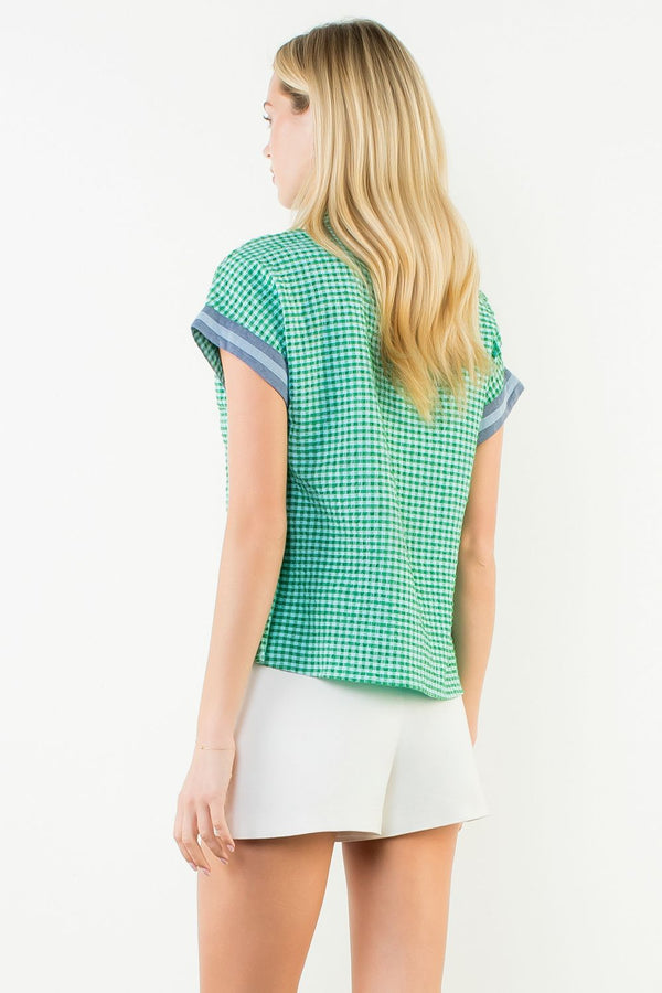 Short Sleeve Gingham Patterned Top
