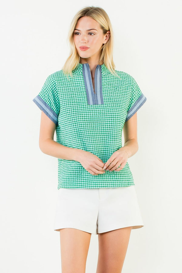 Short Sleeve Gingham Patterned Top