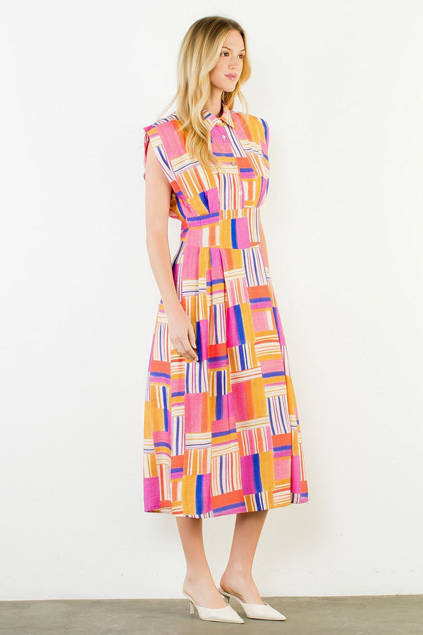 Sleeveless Abstract Collared Dress
