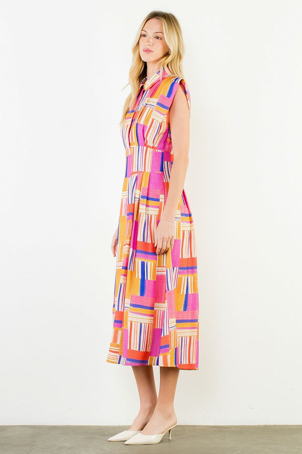 Sleeveless Abstract Collared Dress