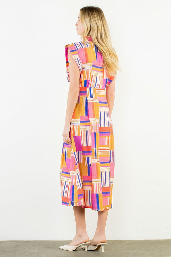 Sleeveless Abstract Collared Dress