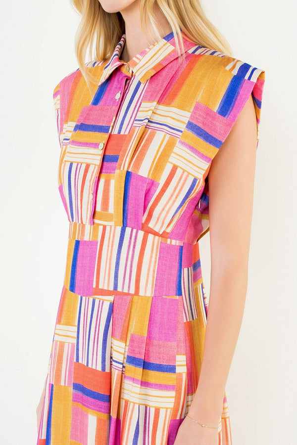 Sleeveless Abstract Collared Dress
