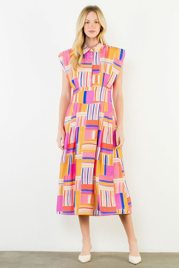 Sleeveless Abstract Collared Dress