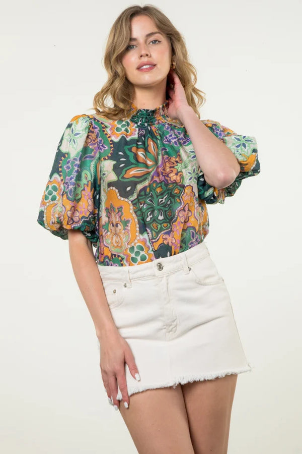 Puff Sleeve Print Top