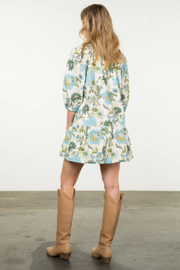 Long Sleeve Flower Print Mini Dress