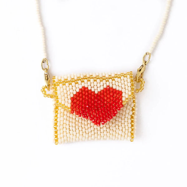 Izzie Pouch Necklace with Red Heart Ivory